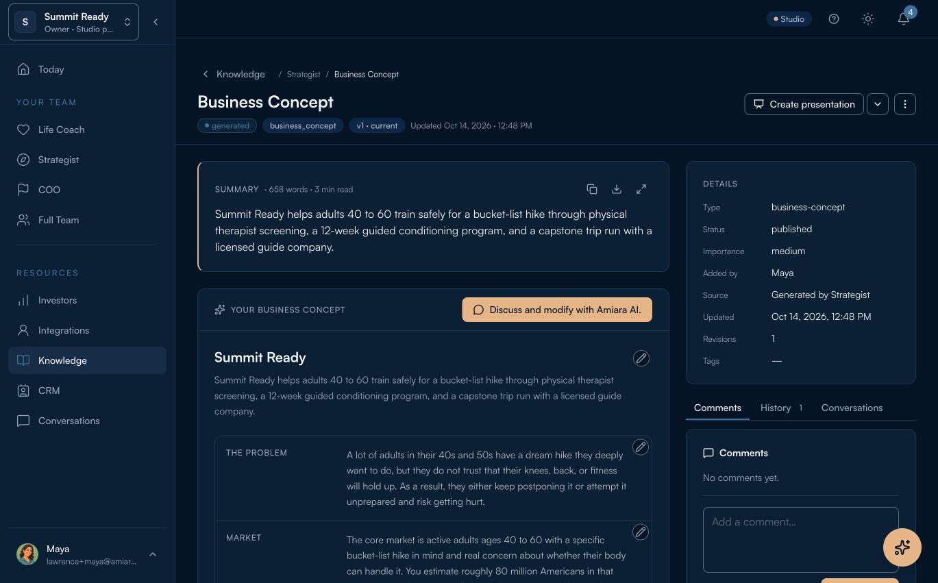 Business Concept document for Summit Ready, with the problem, market, solution, competition and 10X edge