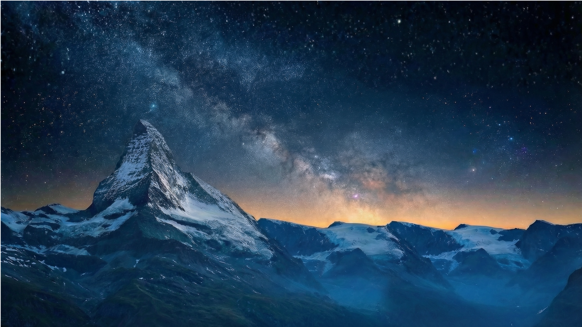 Mountain landscape under a starlit sky